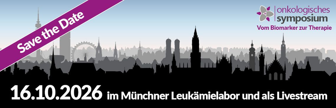 Banner des Onkologischen Symposiums 2026 mit Silhouette von München mit dem Hinweis Save the Date 16.10.2026