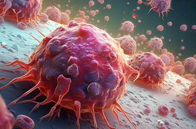 Ilustration Krebszelle wird von Immunzelle angegriffen